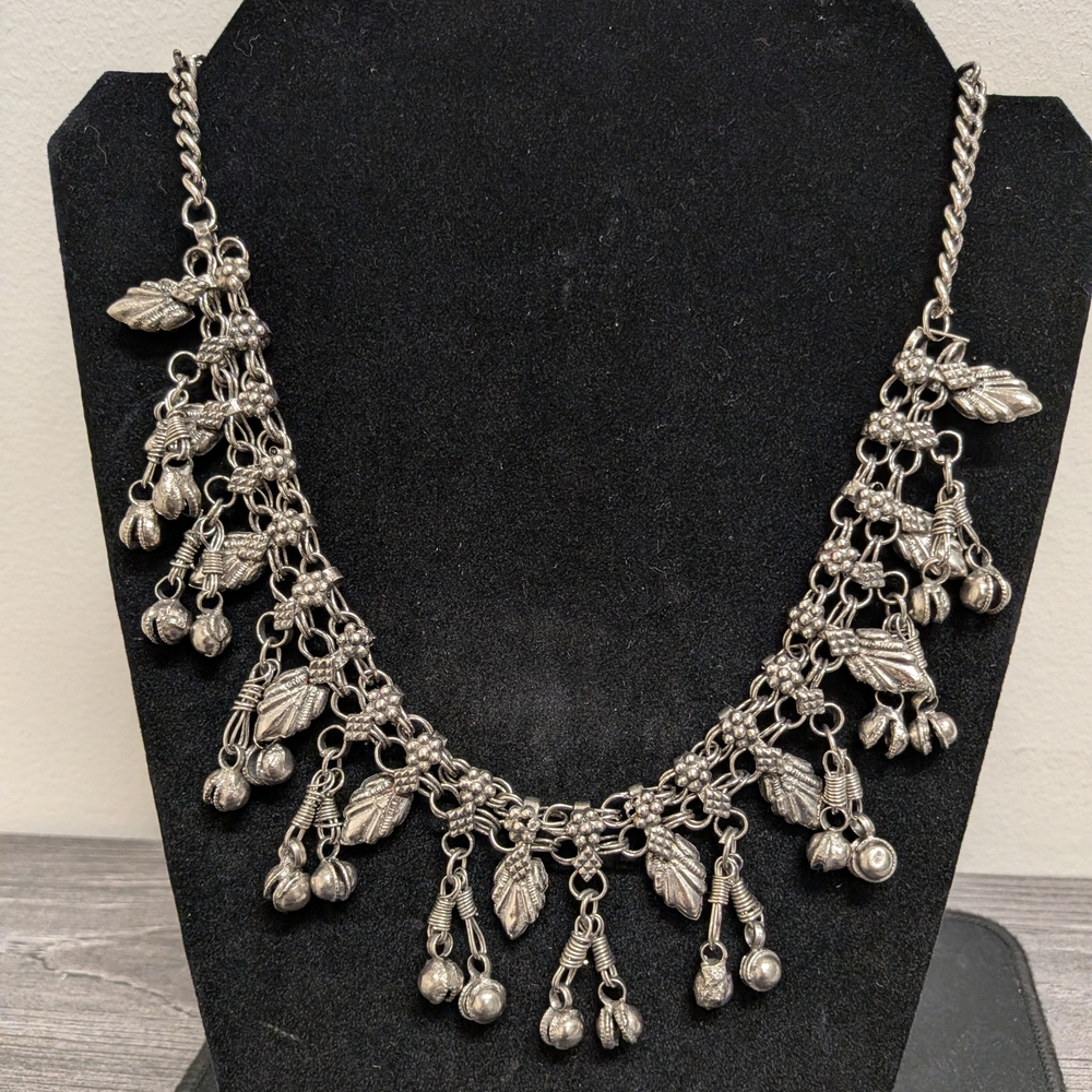 Elegant Oxidized Silver Leaf and Berry Necklace India